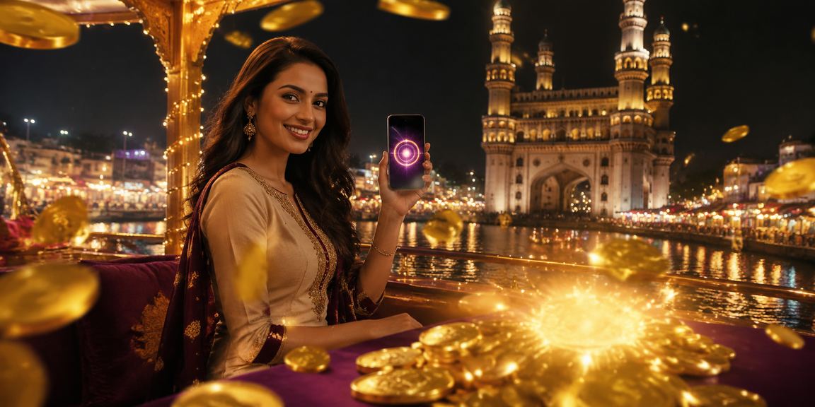 Hyderabad Charminar area with mobile payments concept